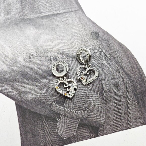 Pandora Puzzle Piece Hearts Splittable Friendship Dangle Charm - Picture 3 of 4